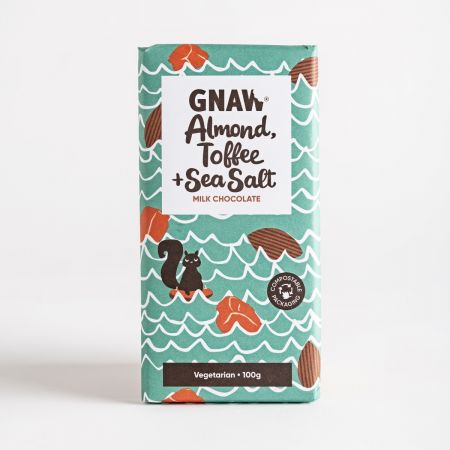 100g Almond, Toffee & Sea Salt Milk Chocolate Bar by Gnaw