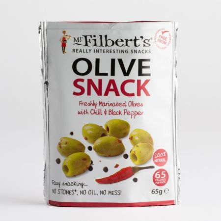 65g Filberts Green Olives with Chilli and Black Pepper